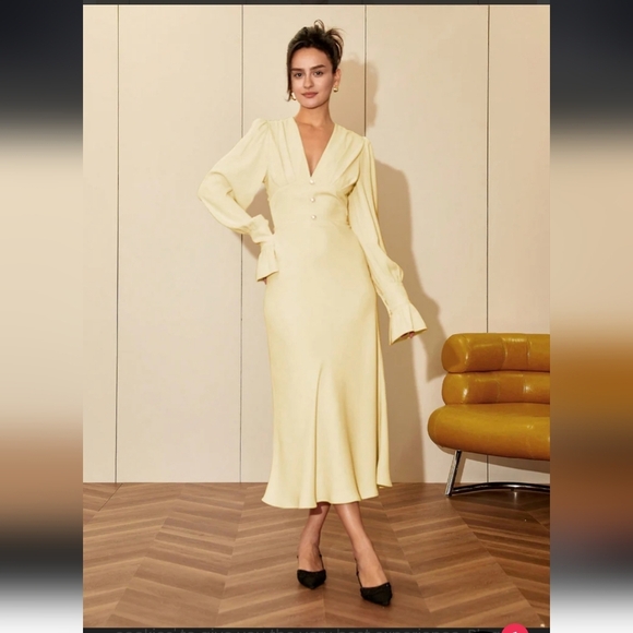 Amy Enjoy Life Elegant Cream Long Sleeve Vintage Style Dress Size Small - Picture 1 of 13